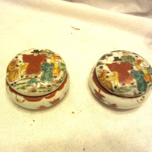VTG CERAMIC TRINKET BOXES W/LIDS ORIENTAL MOTIF HAND PAINTED $EACH - Picture 1 of 5